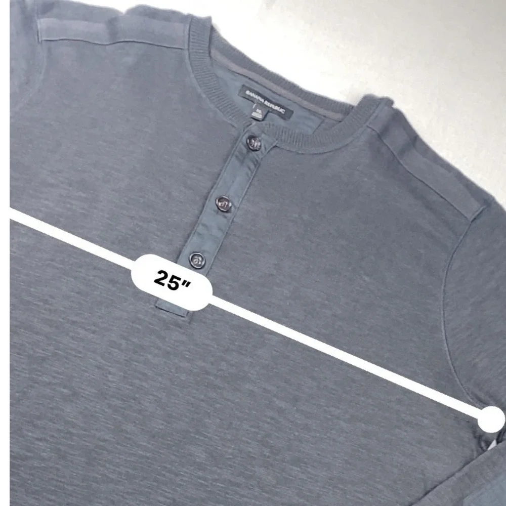 Banana Republic Mens XL Gray Slub Cotton Henley Elbow Patch Shirt